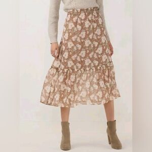LC Lauren Conrad Floral Ruffle Midi Skirt